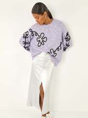 Roman Purple Sequin Floral Knit Jumper - Image 5 of 5