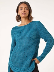 Roman Blue Curved Hem Stitch Knit Jumper - Image 1 of 5