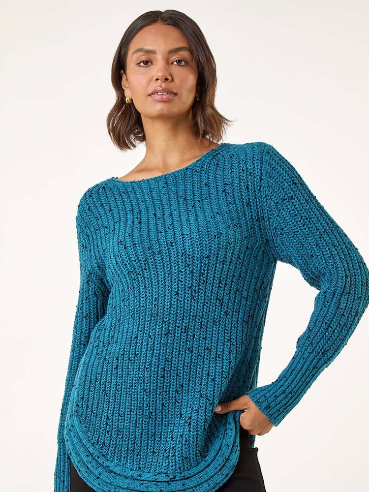 Roman Blue Curved Hem Stitch Knit Jumper - Image 1 of 5 Roman Blue Curved Hem Stitch Knit Jumper - Image 1 of 5