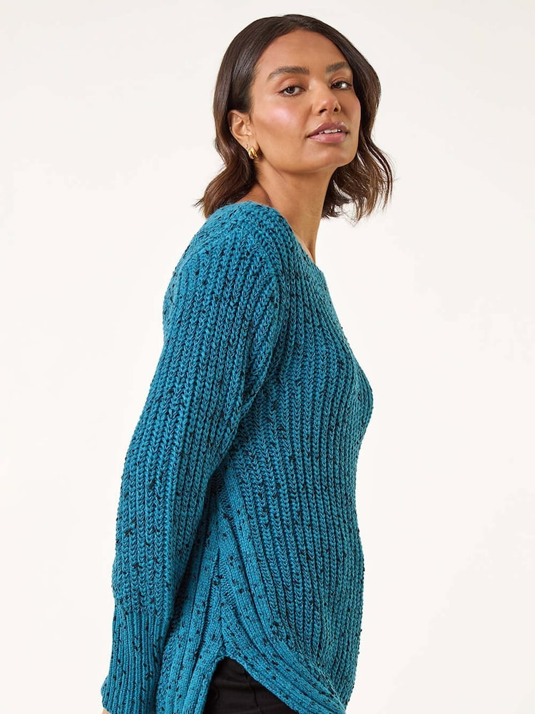 Roman Blue Curved Hem Stitch Knit Jumper - Image 2 of 5 Roman Blue Curved Hem Stitch Knit Jumper - Image 2 of 5