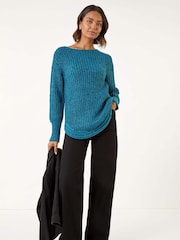 Roman Blue Curved Hem Stitch Knit Jumper - Image 3 of 5
