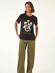 Roman Black Floral Placement Short Sleeve T-Shirt - Image 2 of 5
