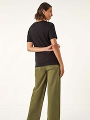 Roman Black Floral Placement Short Sleeve T-Shirt - Image 3 of 5