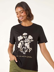 Roman Black Floral Placement Short Sleeve T-Shirt - Image 4 of 5