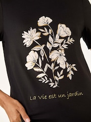 Roman Black Floral Placement Short Sleeve T-Shirt - Image 5 of 5