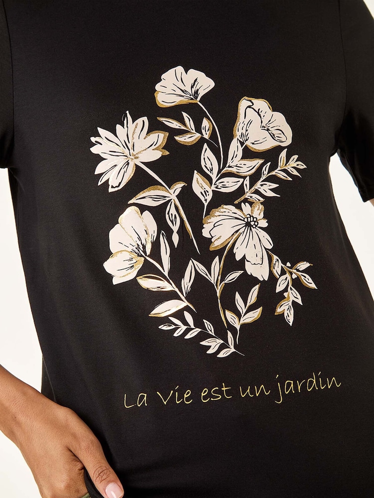 Roman Black Floral Placement Short Sleeve T-Shirt - Image 5 of 5 Roman Black Floral Placement Short Sleeve T-Shirt - Image 5 of 5