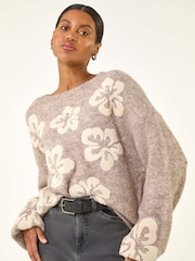 Roman Grey Soft Floral Knit Jumper - Image 1 of 5