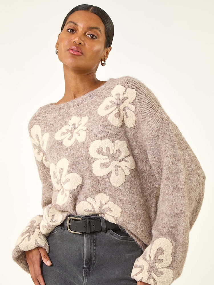 Roman Grey Soft Floral Knit Jumper - Image 1 of 5 Roman Grey Soft Floral Knit Jumper - Image 1 of 5