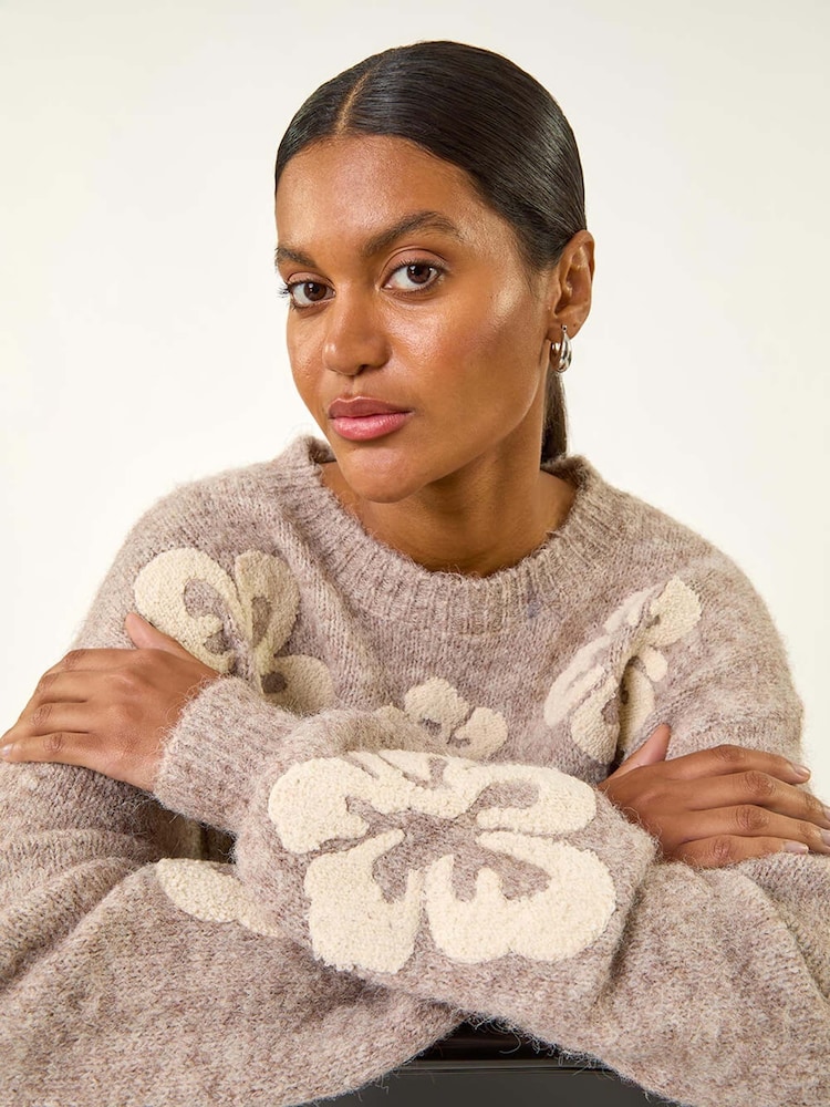 Roman Grey Soft Floral Knit Jumper - Image 2 of 5 Roman Grey Soft Floral Knit Jumper - Image 2 of 5