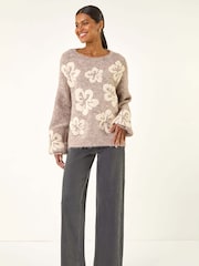 Roman Grey Soft Floral Knit Jumper - Image 3 of 5