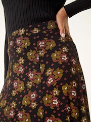 Roman Brown Floral Print Stretch Midi Skirt - Image 5 of 5