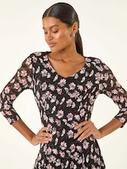 Roman Red Floral Print Lace Stretch Dress - Image 1 of 5