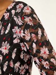 Roman Red Floral Print Lace Stretch Dress - Image 2 of 5