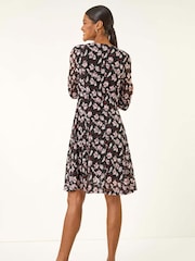 Roman Red Floral Print Lace Stretch Dress - Image 3 of 5