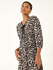 Roman Brown Spot Bow Front Short Dress - Image 1 of 5