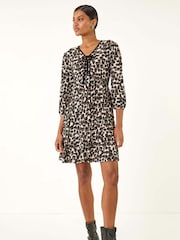 Roman Brown Spot Bow Front Short Dress - Image 2 of 5