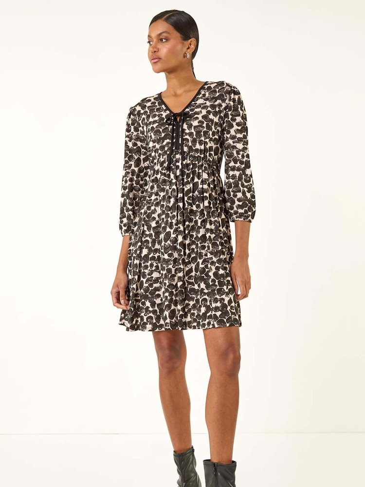 Roman Brown Spot Bow Front Short Dress - Image 2 of 5 Roman Brown Spot Bow Front Short Dress - Image 2 of 5