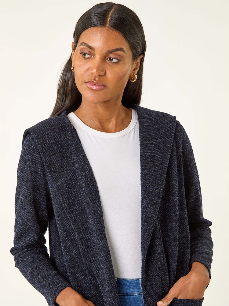 Roman Blue Longline Hooded Cardigan - Image 1 of 5 Roman Blue Longline Hooded Cardigan - Image 1 of 5