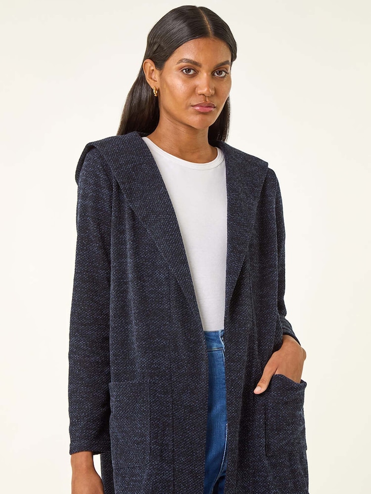 Roman Blue Longline Hooded Cardigan - Image 2 of 5 Roman Blue Longline Hooded Cardigan - Image 2 of 5