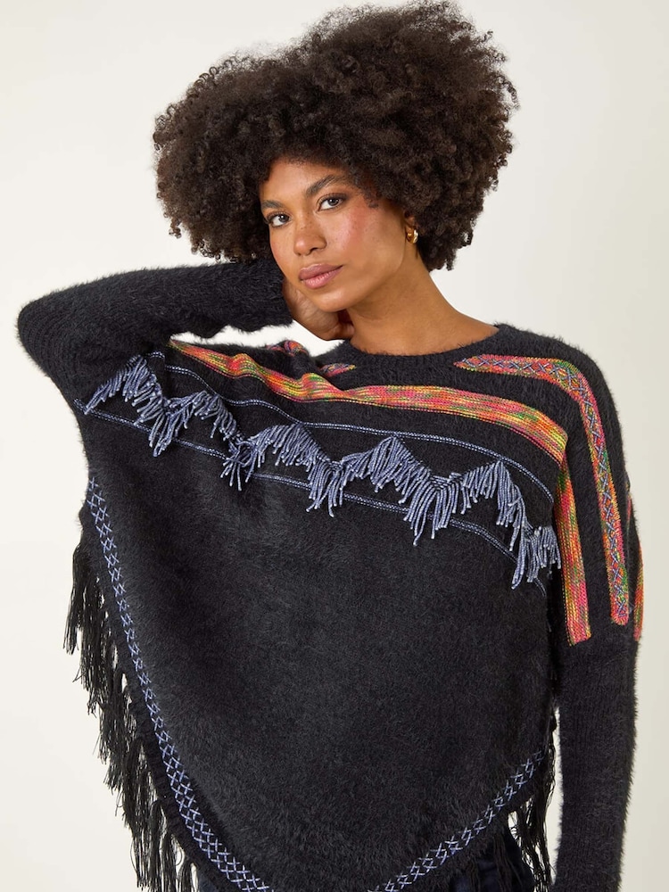 Roman Black Jacquard Tassel Knit Jumper - Image 1 of 5 Roman Black Jacquard Tassel Knit Jumper - Image 1 of 5
