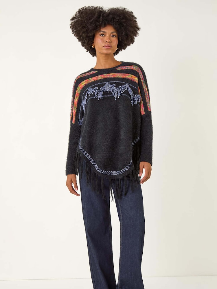 Roman Black Jacquard Tassel Knit Jumper - Image 2 of 5 Roman Black Jacquard Tassel Knit Jumper - Image 2 of 5