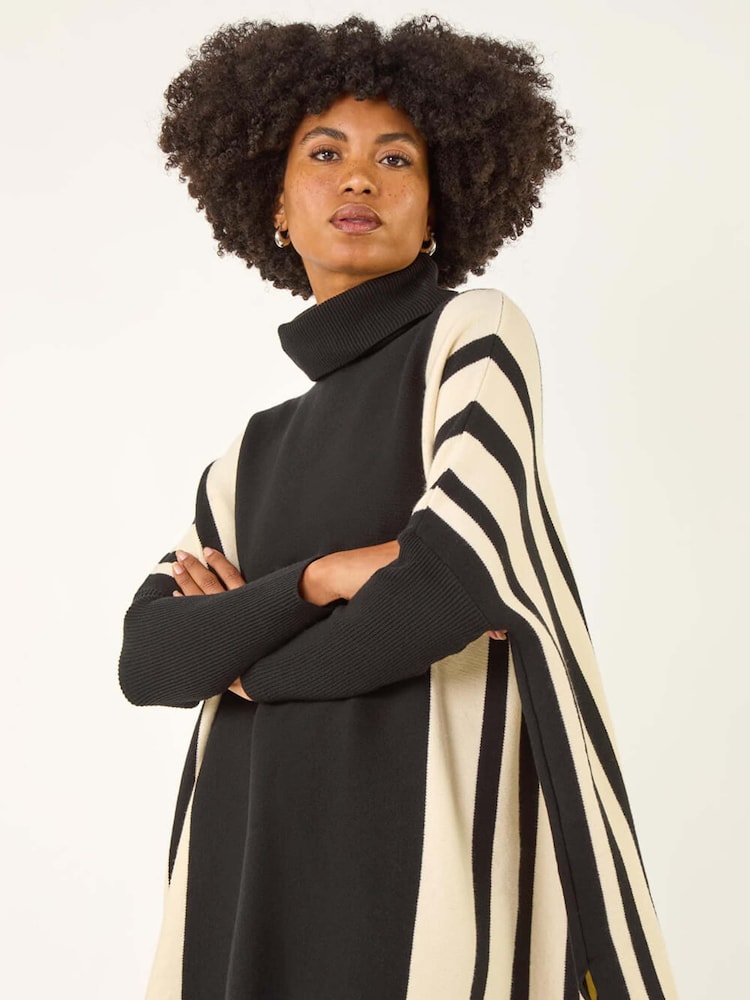 Roman Black Colourblock Stripe Roll Neck Jumper - Image 2 of 5 Roman Black Colourblock Stripe Roll Neck Jumper - Image 2 of 5