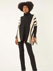 Roman Black Colourblock Stripe Roll Neck Jumper - Image 4 of 5