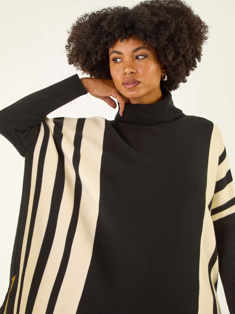 Roman Black Colourblock Stripe Roll Neck Jumper - Image 5 of 5 Roman Black Colourblock Stripe Roll Neck Jumper - Image 5 of 5