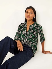 Roman Green Floral Puff Print Stretch Blouse - Image 1 of 5