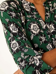 Roman Green Floral Puff Print Stretch Blouse - Image 5 of 5