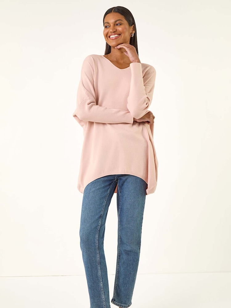 Roman Pink Lace Back V-Neck Tunic - Image 1 of 5 Roman Pink Lace Back V-Neck Tunic - Image 1 of 5