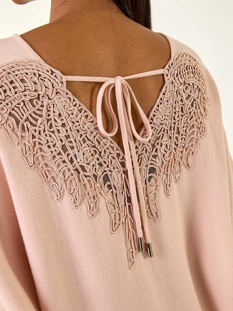 Roman Pink Lace Back V-Neck Tunic - Image 5 of 5 Roman Pink Lace Back V-Neck Tunic - Image 5 of 5