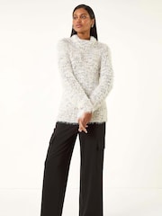 Roman White Fluffy High Neck Knit Jumper - Image 2 of 5