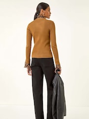 Roman Natural Leopard Ruffle Trim Jumper - Image 3 of 5