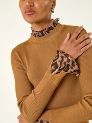 Roman Natural Leopard Ruffle Trim Jumper - Image 5 of 5