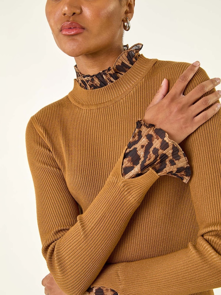 Roman Natural Leopard Ruffle Trim Jumper - Image 5 of 5
