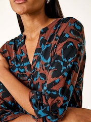 Roman Brown Floral Print V-Neck Stretch T-Shirt - Image 5 of 5