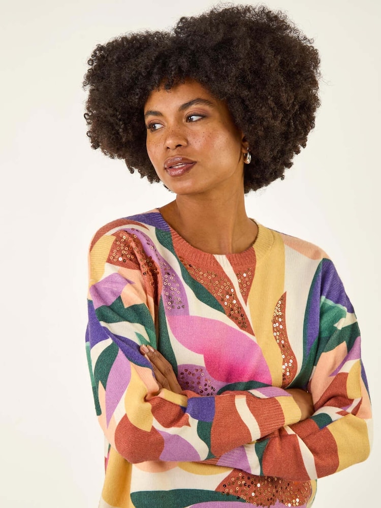 Roman Orange Sequin Leaf Knit Jumper - Image 2 of 5 Roman Orange Sequin Leaf Knit Jumper - Image 2 of 5