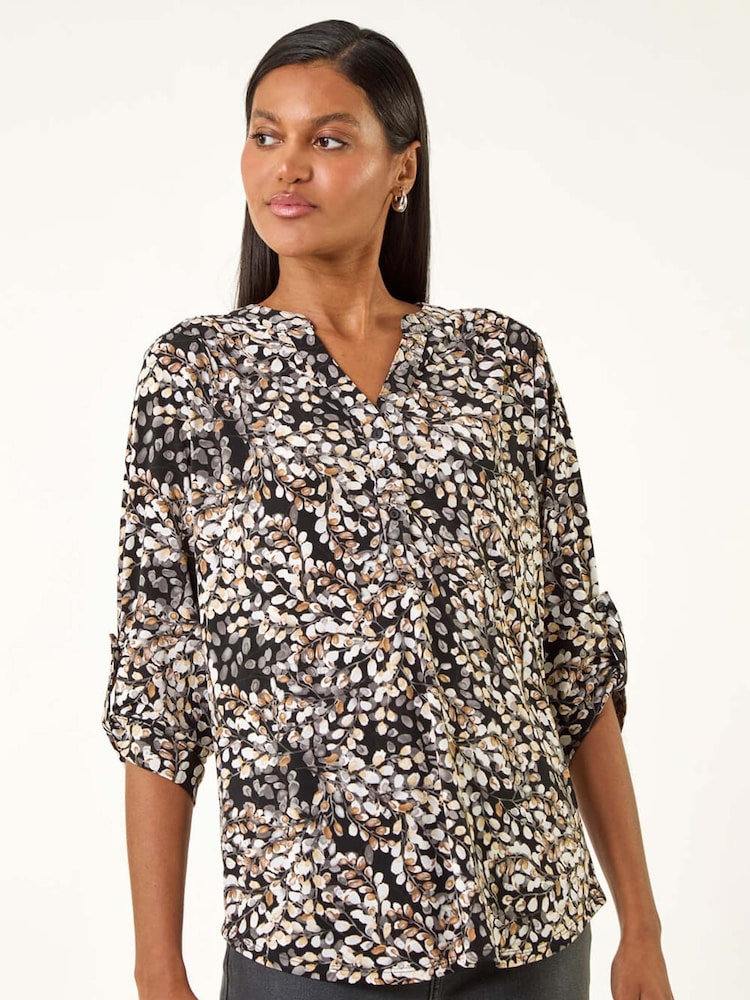 Roman Natural Floral Puff Print Stretch Blouse - Image 2 of 5 Roman Natural Floral Puff Print Stretch Blouse - Image 2 of 5