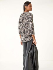 Roman Natural Floral Puff Print Stretch Blouse - Image 3 of 5