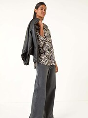 Roman Natural Floral Puff Print Stretch Blouse - Image 4 of 5