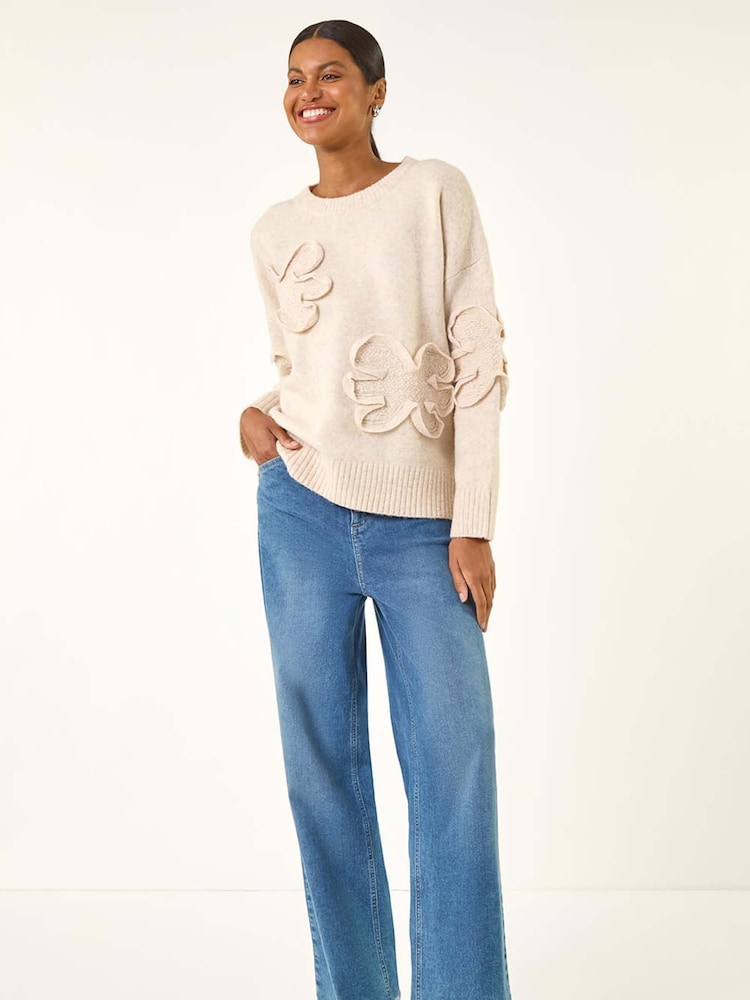 Roman White Cornelli Floral Textured Knit Jumper - Image 2 of 5 Roman White Cornelli Floral Textured Knit Jumper - Image 2 of 5