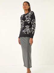 Roman Black Fluffy Floral Knit Jumper - Image 3 of 5