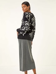 Roman Black Fluffy Floral Knit Jumper - Image 4 of 5