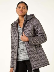 Roman Grey Hooded Quilted Puffer Coat - Image 1 of 5