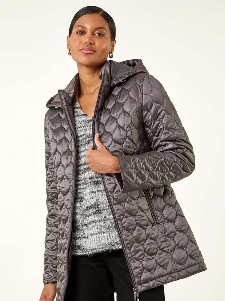 Roman Grey Hooded Quilted Puffer Coat - Image 1 of 5