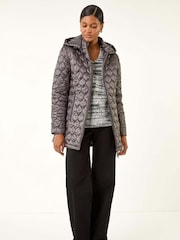 Roman Grey Hooded Quilted Puffer Coat - Image 2 of 5