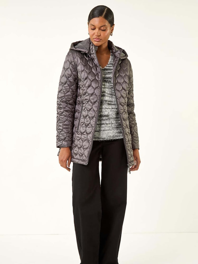 Roman Grey Hooded Quilted Puffer Coat - Image 2 of 5