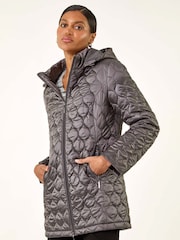 Roman Grey Hooded Quilted Puffer Coat - Image 4 of 5