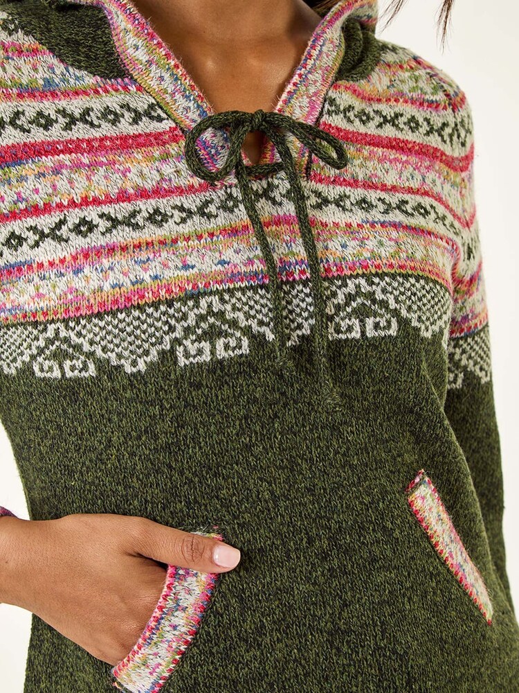Roman Green Nordic Print Hooded Jumper - Image 1 of 5 Roman Green Nordic Print Hooded Jumper - Image 1 of 5